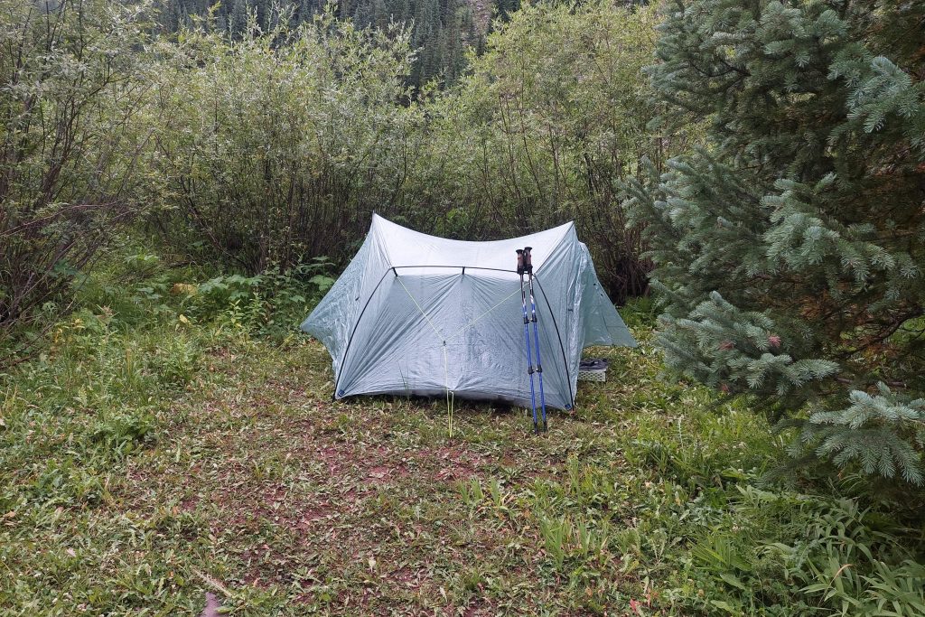 A tent in a campsite in the Rocky Mountains